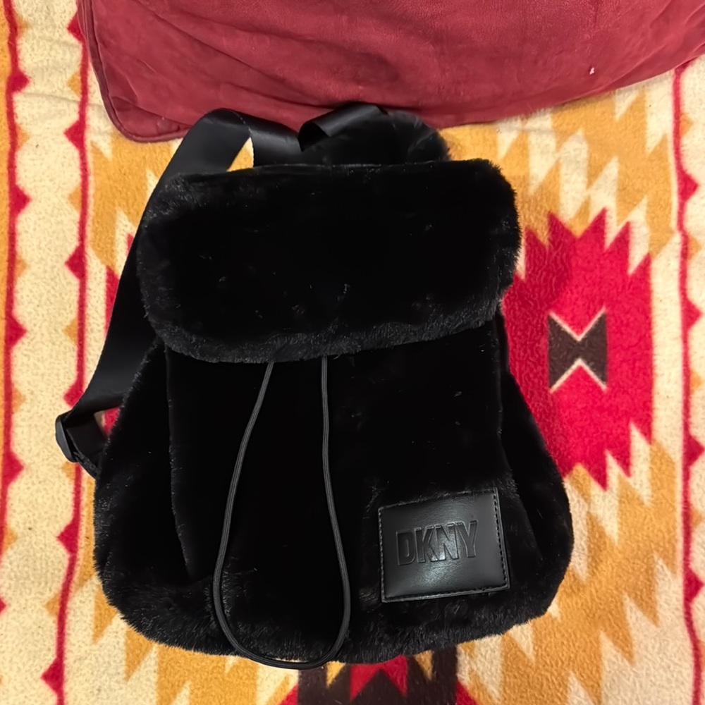 DKNY Black Faux Fur Backpack